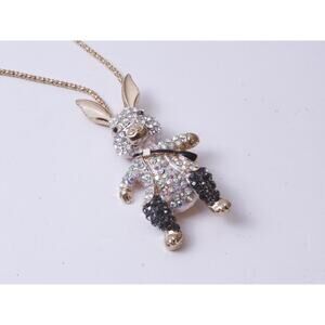 Rabbit, Pendant, Silver Black, Little Stones, Charm, Necklace, Chain, Figure,
